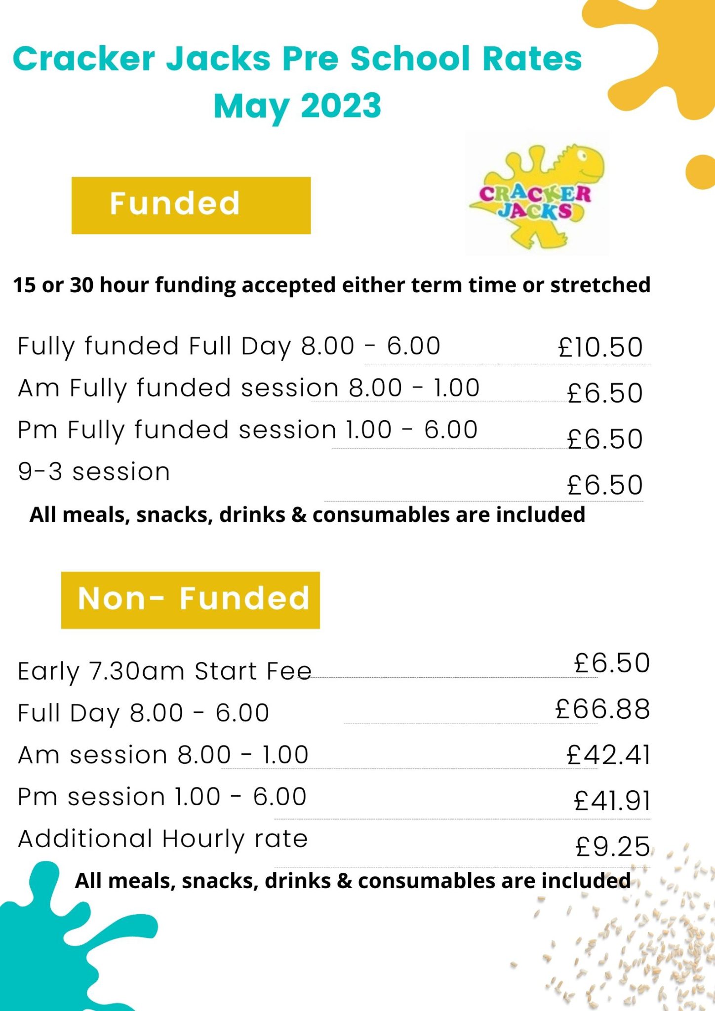 Sessions & Fees Cracker Jacks Day Nursery